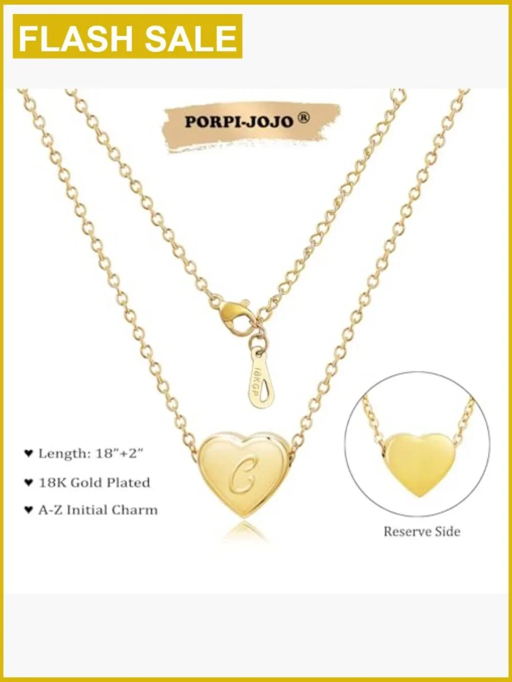 18k Gold Plated Stainless Steel Initial Heart Pendant Necklace